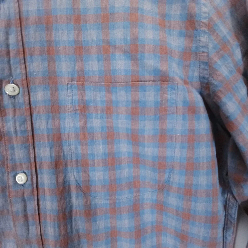 J. Crew Shirt Mens M Blue Brown Plaid Slim Fit Organic Cotton Stretch Streetwear